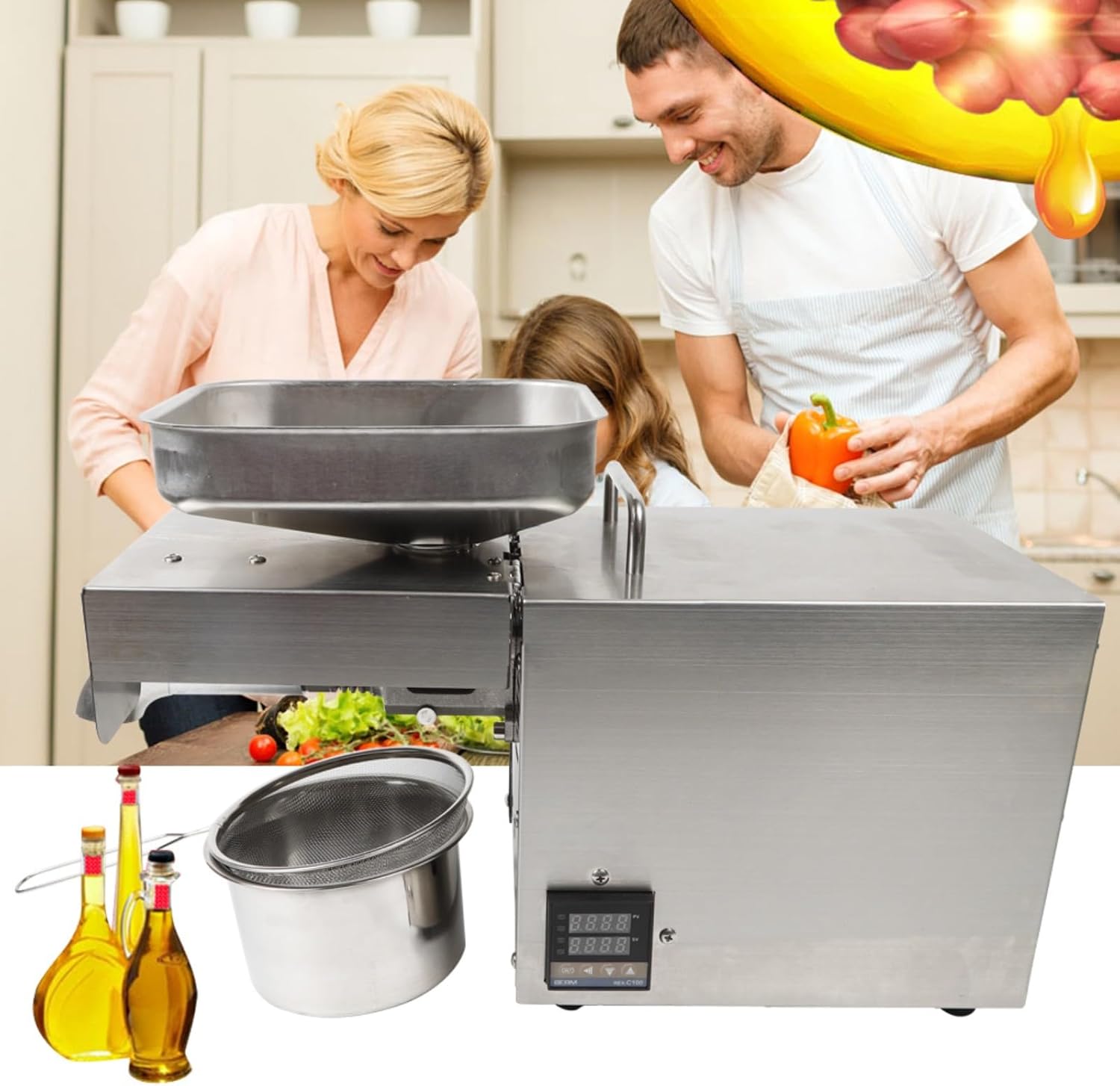 1500W Oil Press Machine, Stainless Steel Electric Automatic Cold Hot L565
