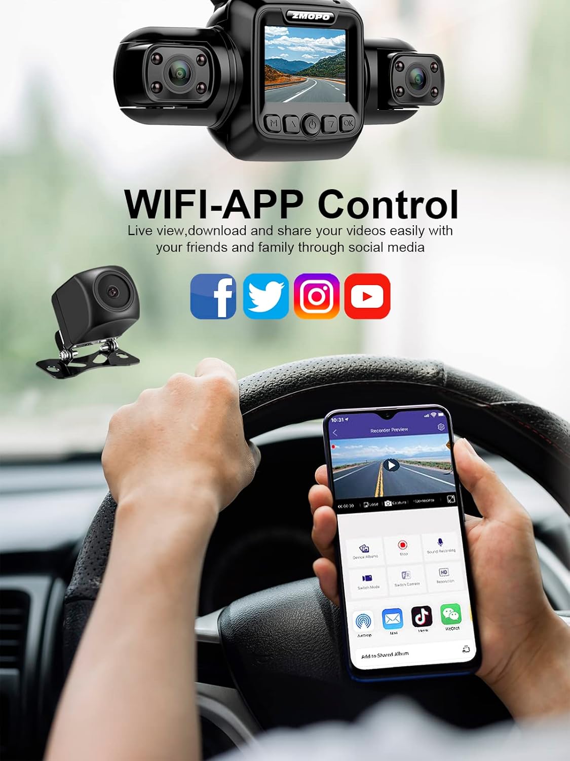 4 Channel Dash Cam Front Rear Inside FHD 1080P for Cars, Built-in WiFi T111
