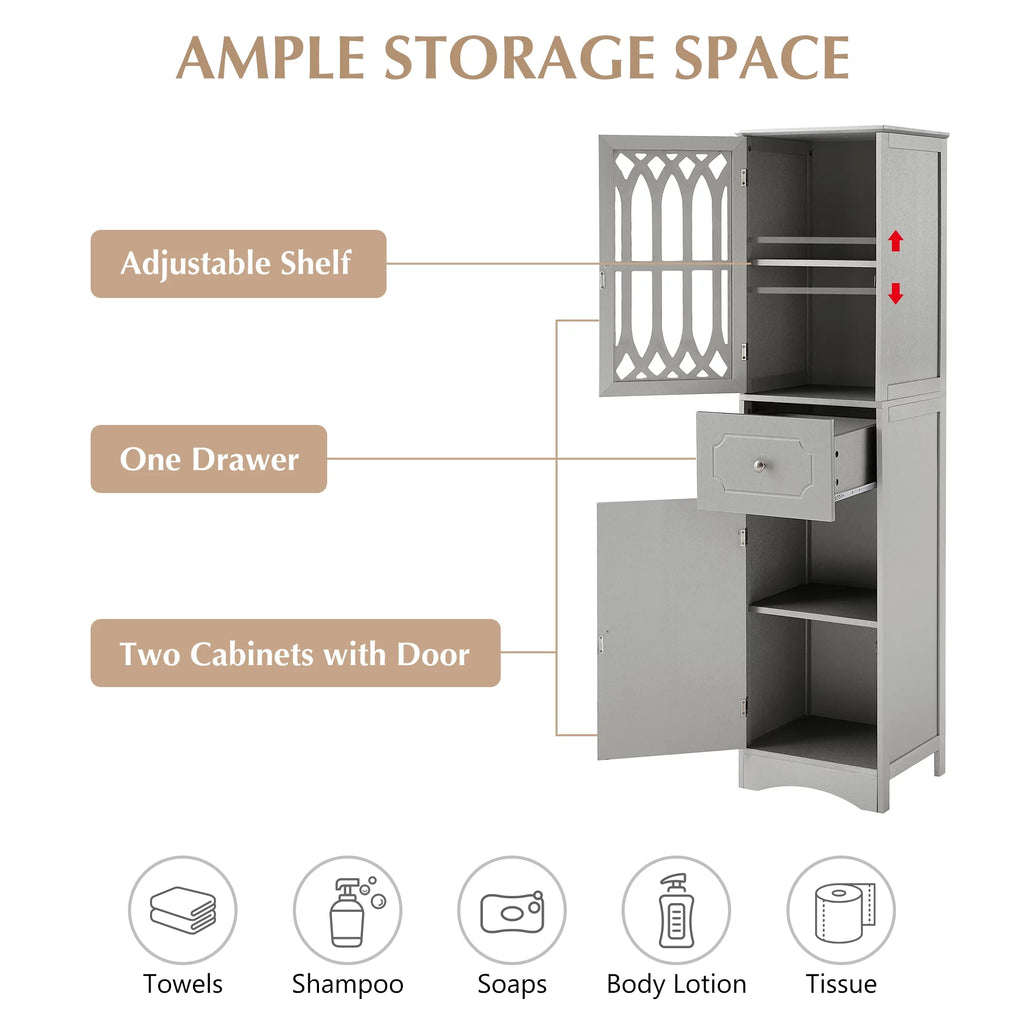 Modern Tall Bathroom Storage Cabinet with Doors and Drawers V259093