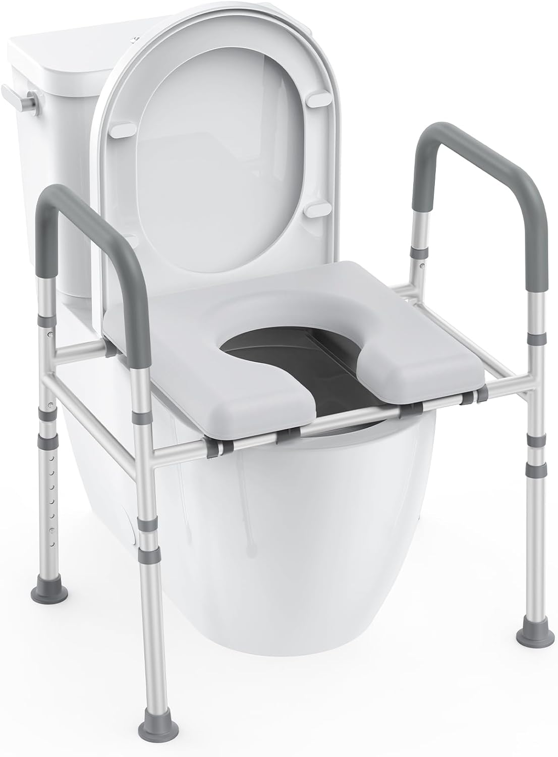 Raised Toilet Seat with Handles, Raised Toilet seat Riser with Large Soft seat Plate, Heavy Duty 400lb Adjustable Toilet seat with Safety Frame, Handicap Chair for Elderly, Senior, Pregant