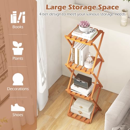 Giantex 4-Tier Foldable Wooden Plant Stand, No Assembly Required G68483