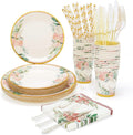 200PCS Floral Party Supplies Paper Plates and Napkins Sets for 25 Guest-Include Floral Party Disposable Paper Dinner Plates,Napkins, for Bridal Shower,Tea Party,Birthday,Wedding Tea Party Supplies