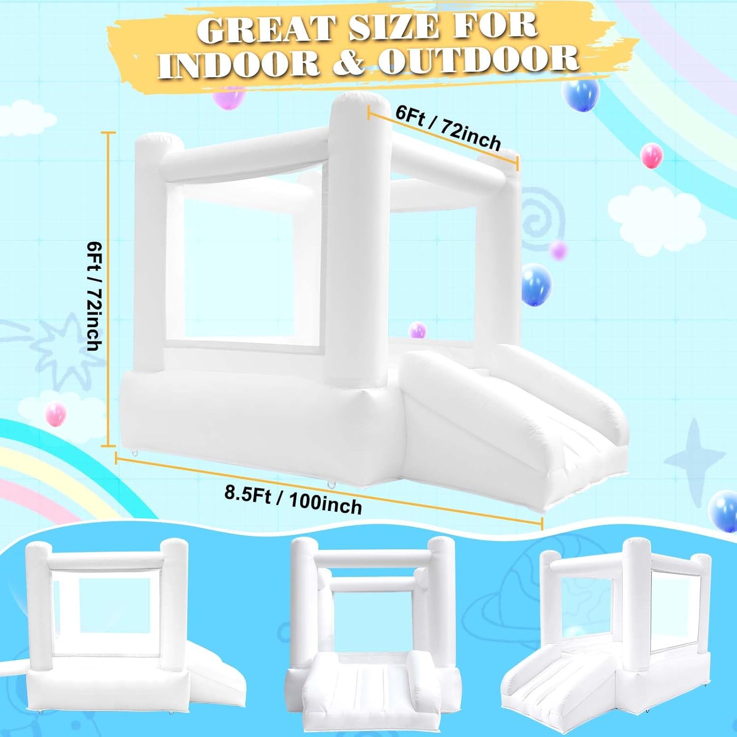 Small White Bounce House with Slide for Kids Aged 2-6 K14067