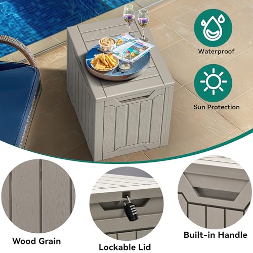 YITAHOME Outdoor Storage Box with Cushion, 120 Gallon, Lockable, Light Brown O374
