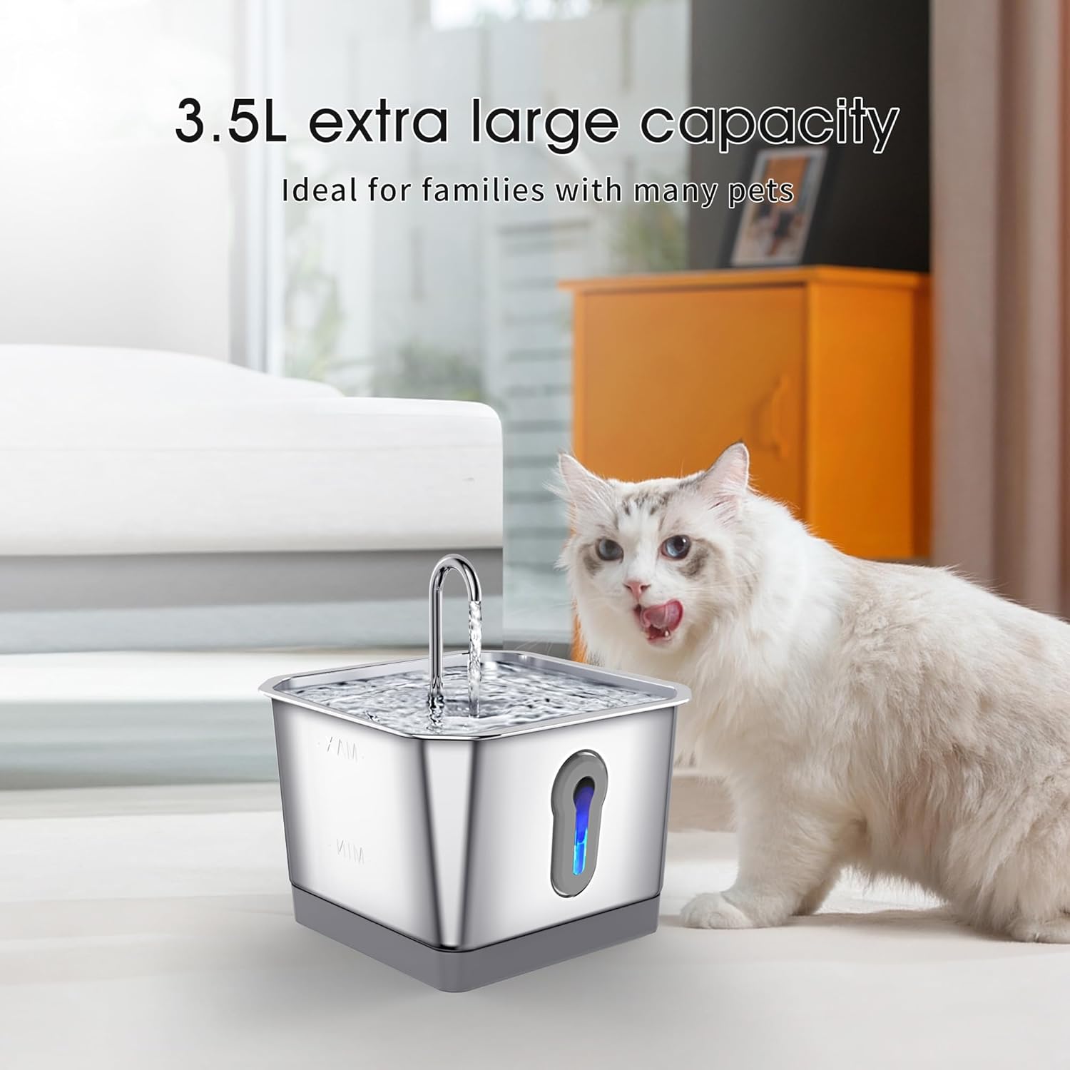Stainless Steel Cat Water Fountain with Motion Sensor, 3.5L S547