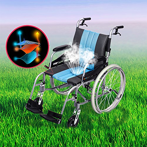 Lightweight Self-Propelled Wheelchair 21lbs with Travel Bag and Cushion, Blue I966872