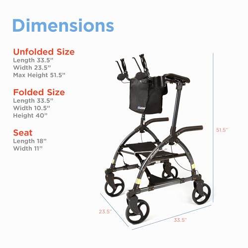Journey UPWalker Standard – Lightweight Adjustable Upright Rollator Walker with Seat X21118
