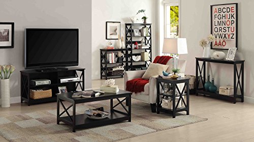 Convenience Concepts Oxford End Table with Storage Shelves, White Faux Marble/Black N969