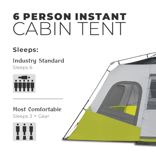CORE Instant Cabin Tents 6 Person Family Pop Up Camping Tent R26561