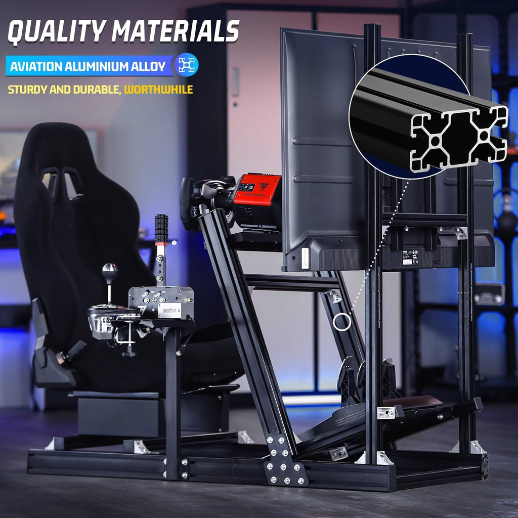 Marada Racing Simulator Cockpit with Monitor Stand and Black Seat M444