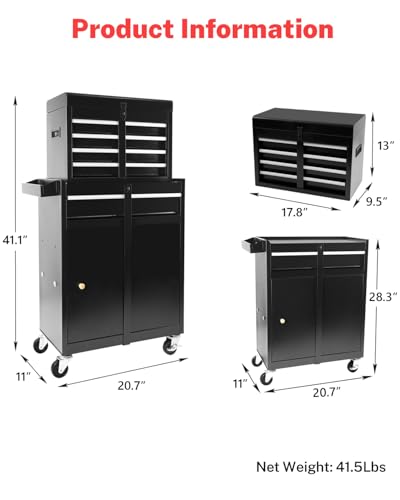 5-Drawer Rolling Tool Chest with Brake Casters, Black E95317