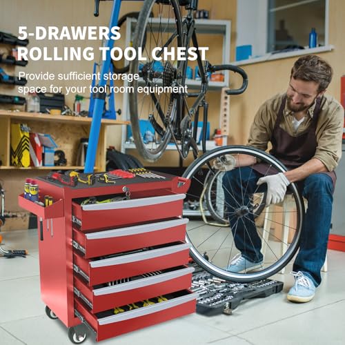Rolling Tool Chest, Metal Tool Box with 5 Drawers, Lockable Garage Storage Cabinet Q978