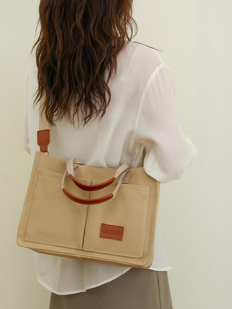 Canvas Crossbody Tote Bag for Women with Multi-Pocket D973