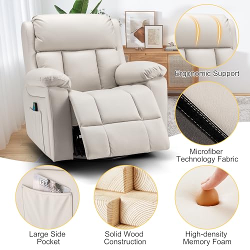 GYUTEI Massage Recliner Chair with Heat, Swivel Rocking, Microfiber, Beige P101