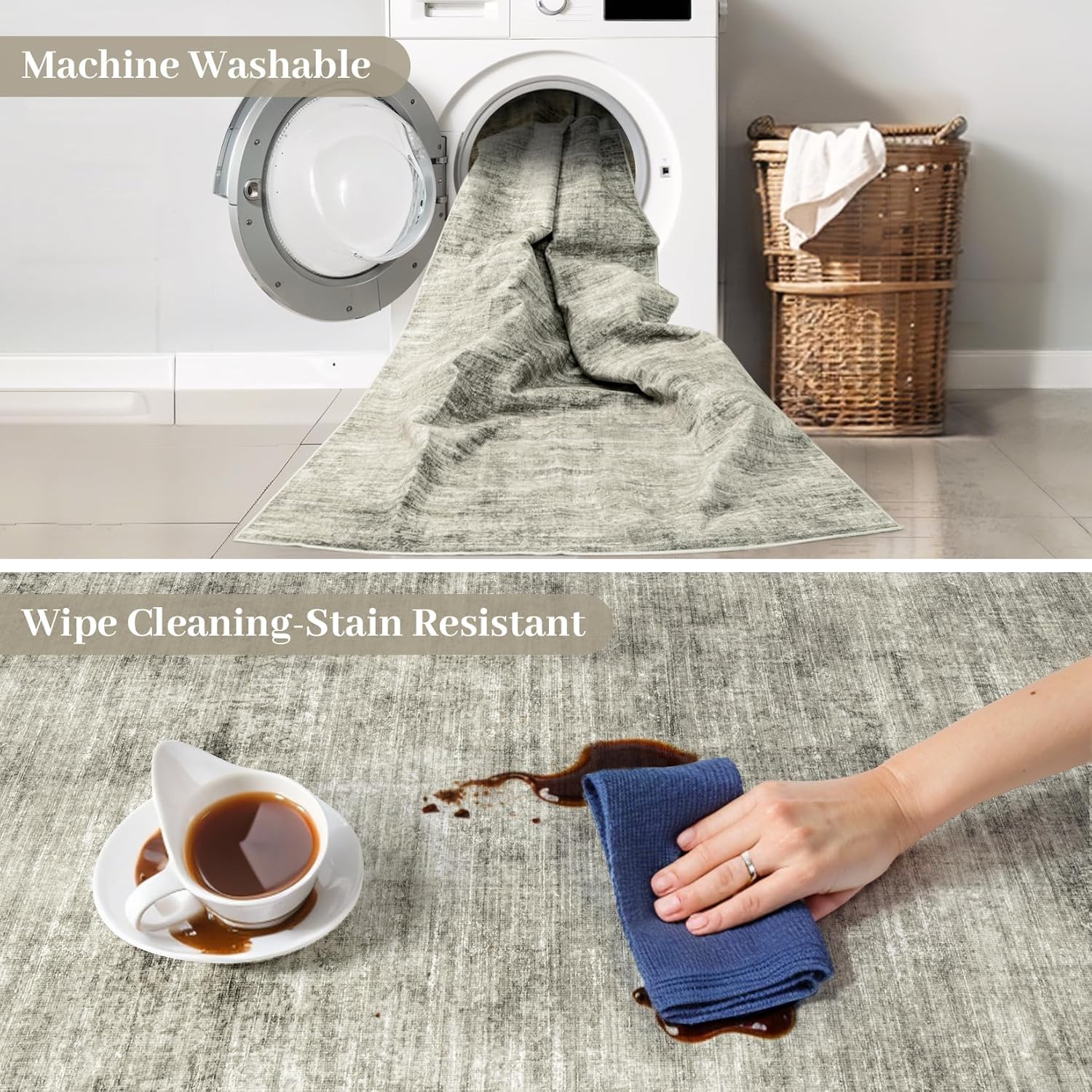 Washable 9x12 Area Rug for Living Room, Non Slip, Grey R768683