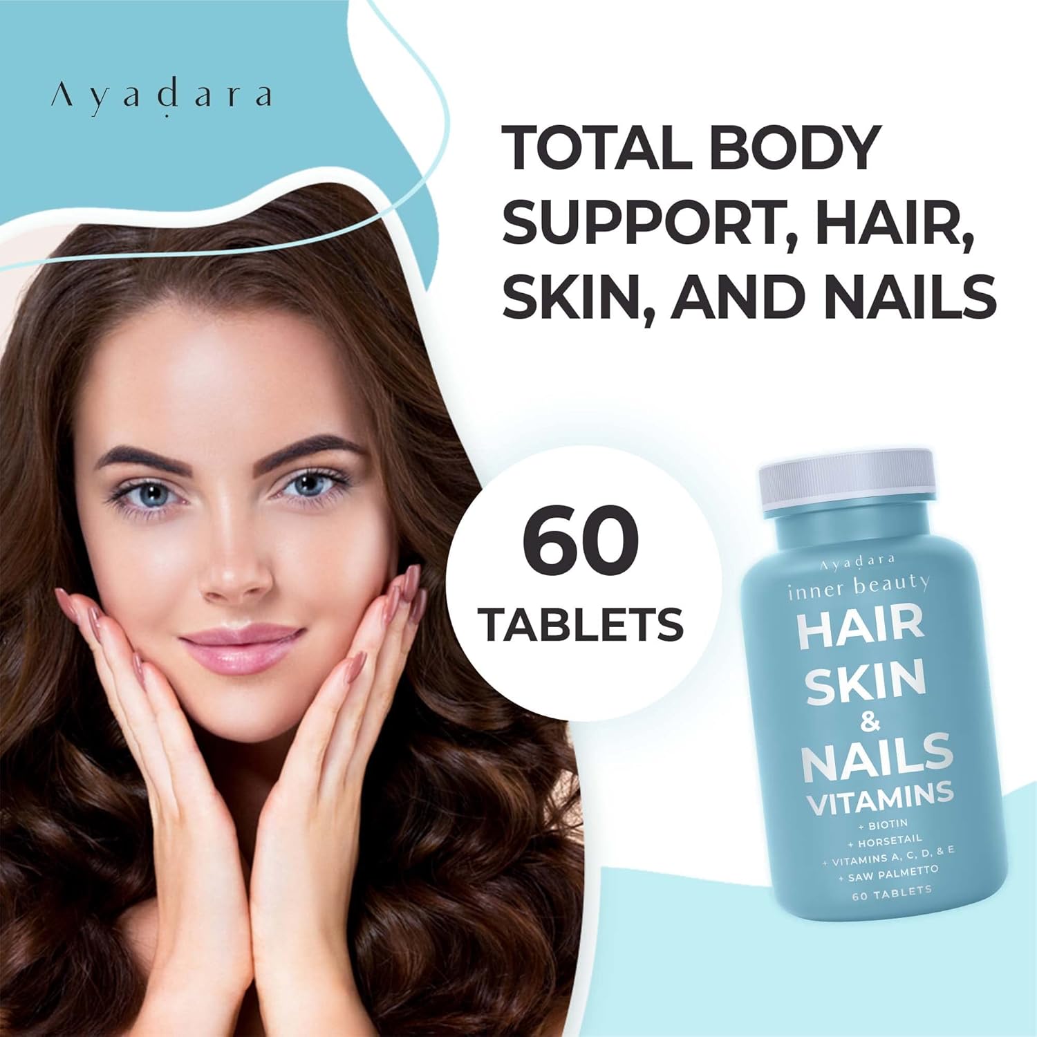 Hair Skin and Nails Vitamins with Biotin, 60 Capsules P5992