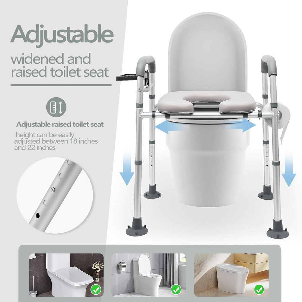 Raised Toilet Seat with Handles, Height Adjustable, Heavy Duty, 350lbs Capacity D83392
