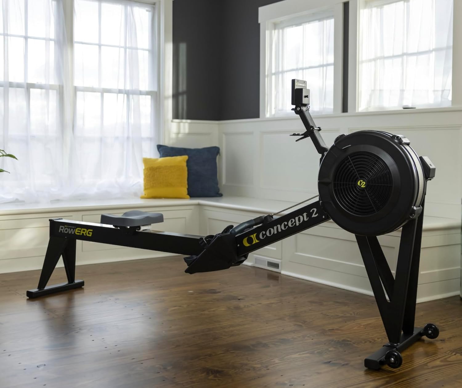 Concept2 RowErg Model E Indoor Rowing Machine with Tall Legs - PM5 Monitor, Device Holder, Adjustable Air Resistance, Easy Storage with FitXion Seat Cushion