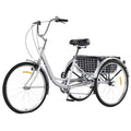Adults Tricycles 24 & 26 Inch 3 Wheel Bikes for Adults with 7 Speed, Adult Tricycles for Women Men, Dual Chain, Large Rear Basket and Bag, Adult Trikes for Shopping, Beach and City