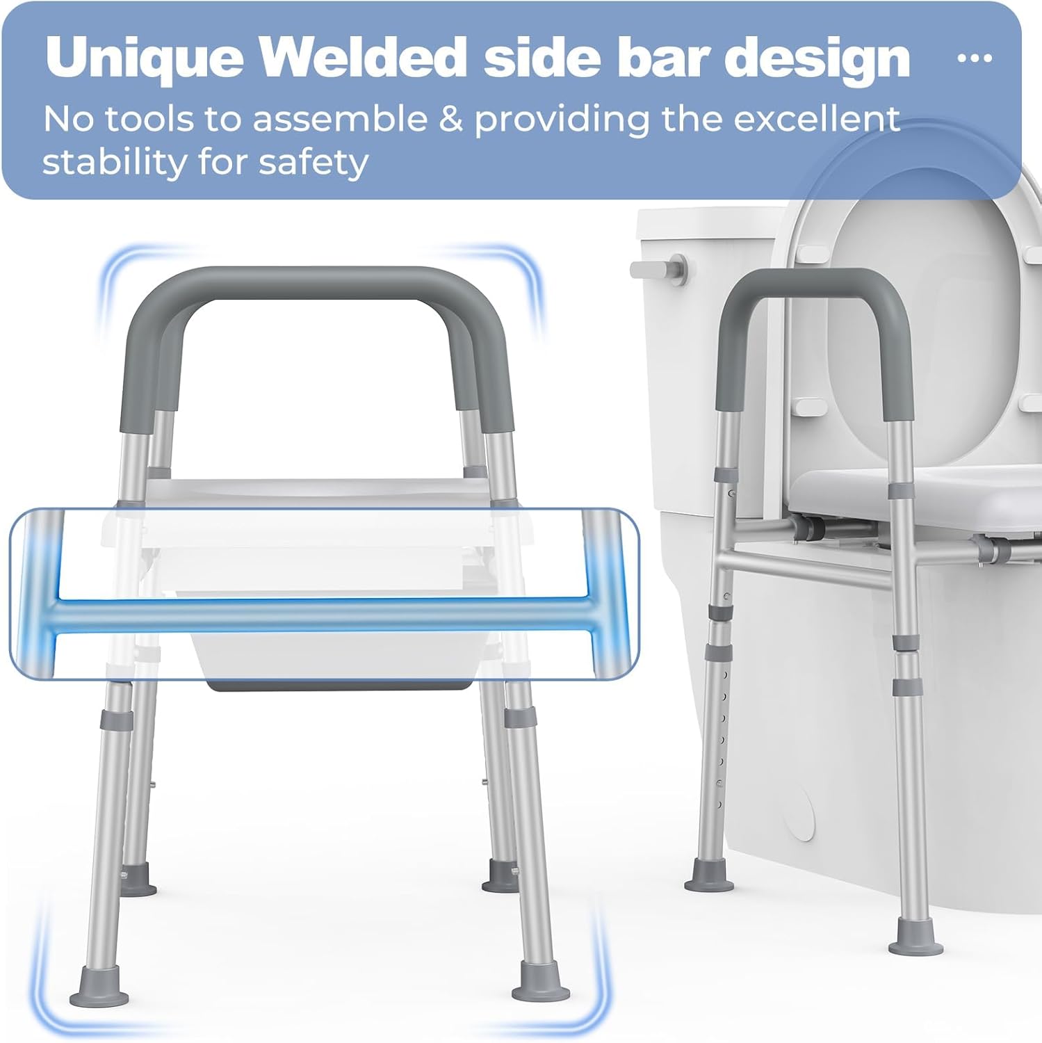 Raised Toilet Seat with Handles, Heavy Duty 400lb Adjustable Safety Frame I886
