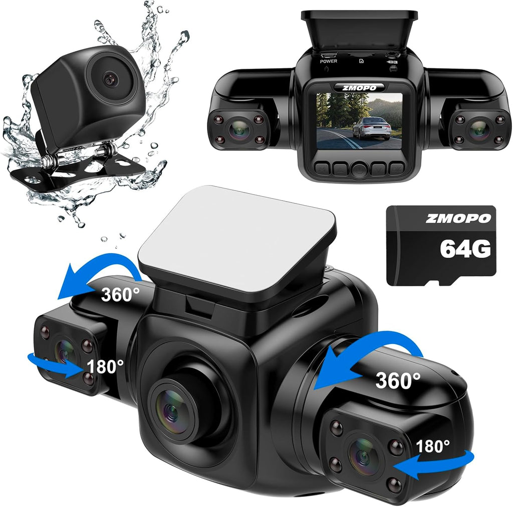 4 Channel Dash Cam Front and Rear Inside Left Right FHD 1080P Dash Camera for Cars, Built-in WiFi, Free 64GB Card