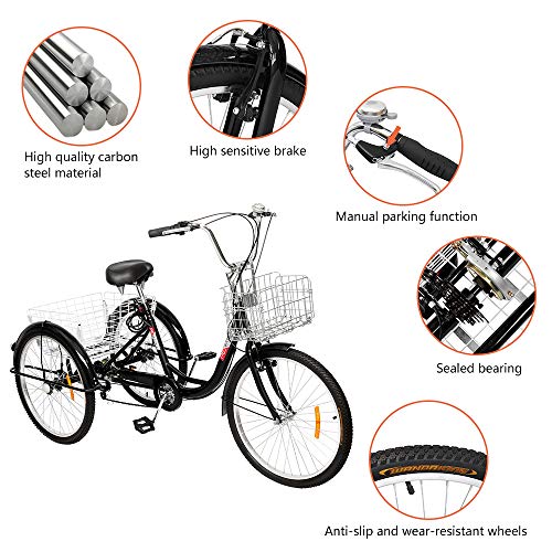 PEXMOR Adult Tricycle 26 Inch 7 Speed 3 Wheel Bike for Adults Q25739