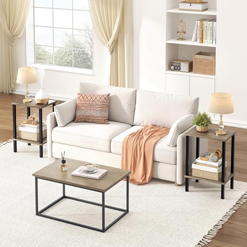 Rustic Brown 2-Tier Narrow End Table with Storage Shelf S446