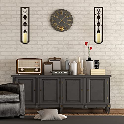 2 Set Antique-Style Metal Wall Sconces with Battery Operated Candles M398943