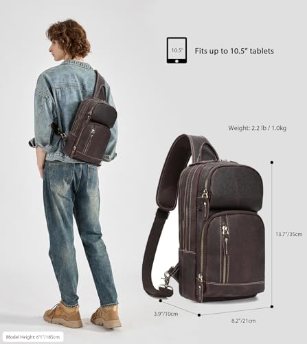 LANNSYNE Full Grain Leather Sling Bag for Men Crossbody Chest Daypack T245630