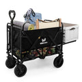 Collapsible Double Decker Wagon with Tailgate, Heavy Duty Foldable Wagon with All-Terrain Big Wheels, Beach Wagon for Camping, Sports, Shopping, Garden Black