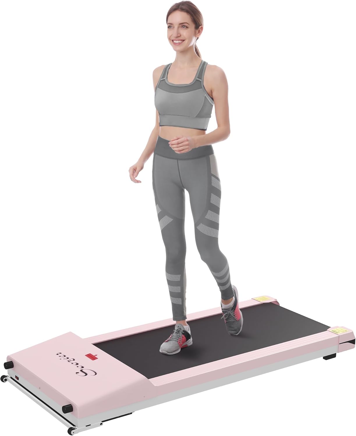 Soozier Under Desk Treadmill, Portable Walking Pad with Foldable Wheels, Remote Control, LED Display, 200 lbs Weight Capacity, Pink