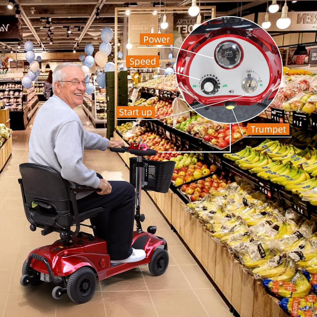 4 Wheel Foldable Mobility Scooter with Basket for Adults and Elderly, Red U746
