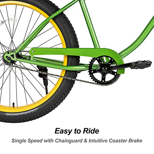 HILAND Adult Fat Tire Beach Cruiser Bike, 26 x 3 Inch Wheels, Single Speed L84340