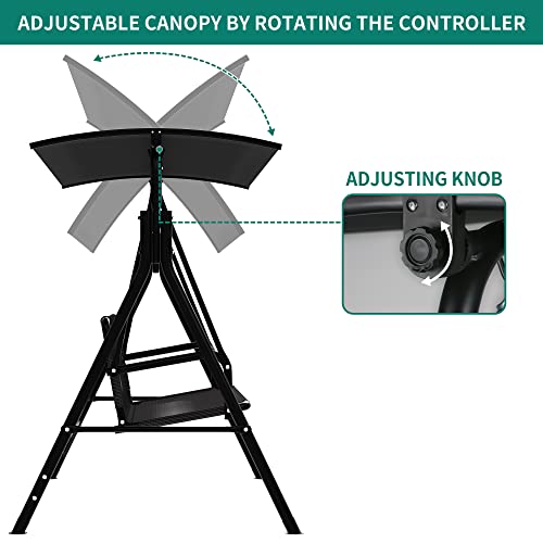 YITAHOME Outdoor Patio Swing Chair 3 Person with Adjustable Canopy, Black P266