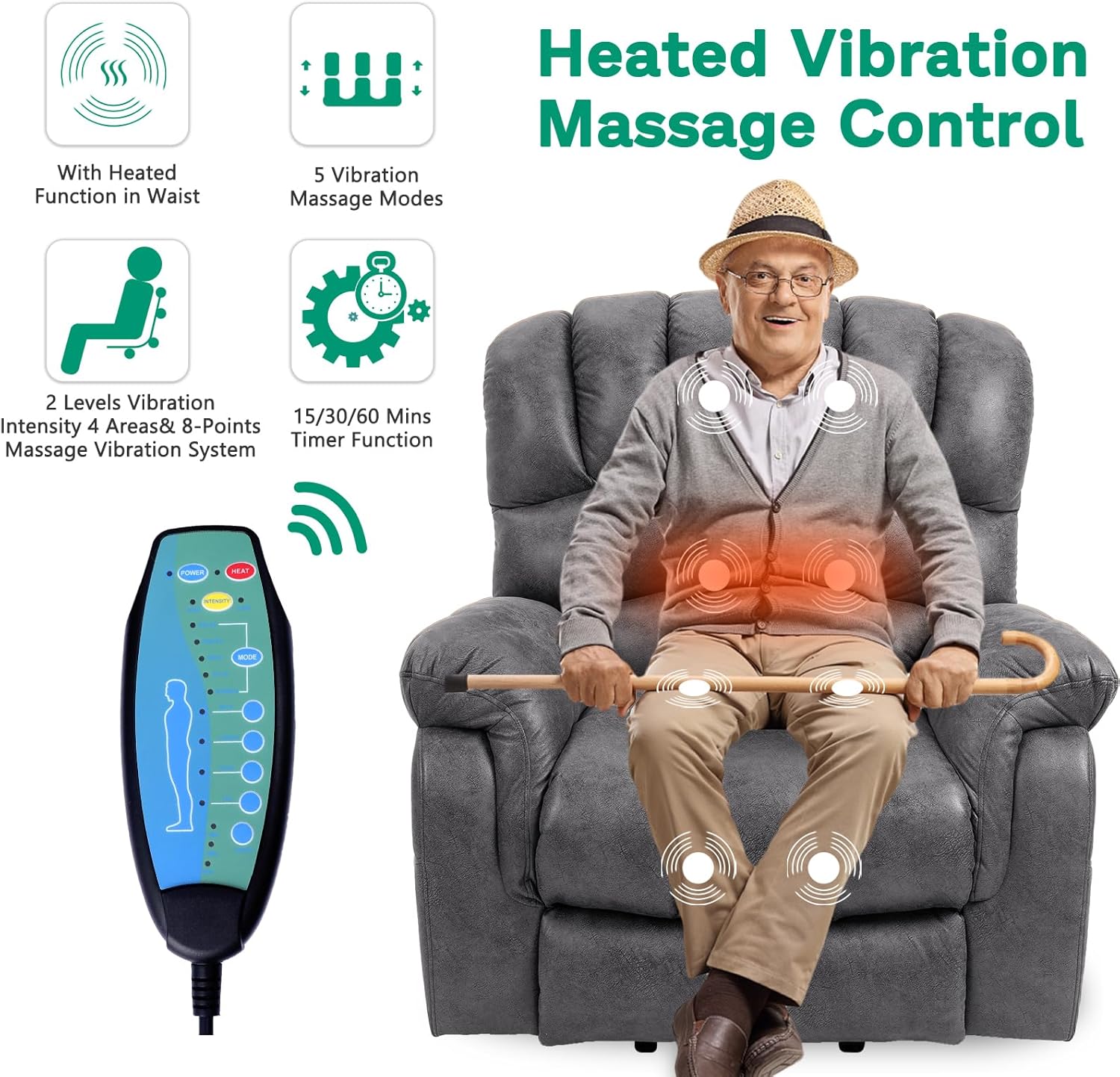 VIVIJASON Power Lift Recliner Chair with Heat & Massage for Elderly, Gray T499