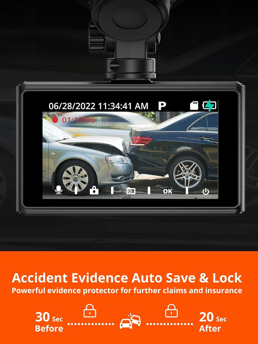 Kingslim D2 Pro 4K Dash Cam Front and Rear with WiFi, Night Vision, 256GB Supported I89562