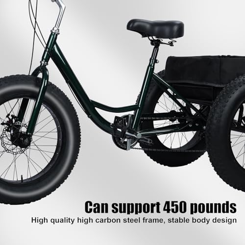 Adult Tricycle 20 Inch 3 Wheel Fat Tire Bike with Basket and 7 Speed R23810