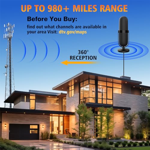 TV Antenna Indoor 980+ Miles Range 4K 1080p HDTV with 25ft Coax Cable J33175