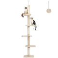 PETEPELA Cat Tower 5-Tier Floor to Ceiling Cat Tree Height(95-107 Inches) Adjustable, Tall Climbing Tree Featuring with Scratching Post, Cozy Bed,Interactive Ball Toy for Indoor Cats/Kitten Grey