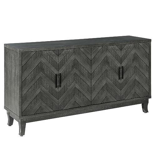 Vintage Sideboard Cabinet with 4 Doors, Adjustable Shelves, Taupe Grey U86706
