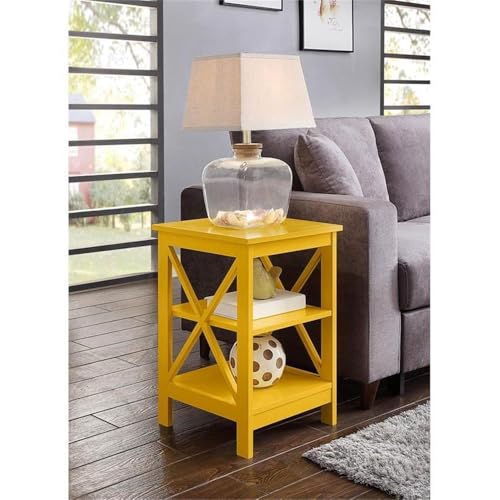 Convenience Concepts Oxford End Table with Storage Shelves, White Faux Marble/Black N969