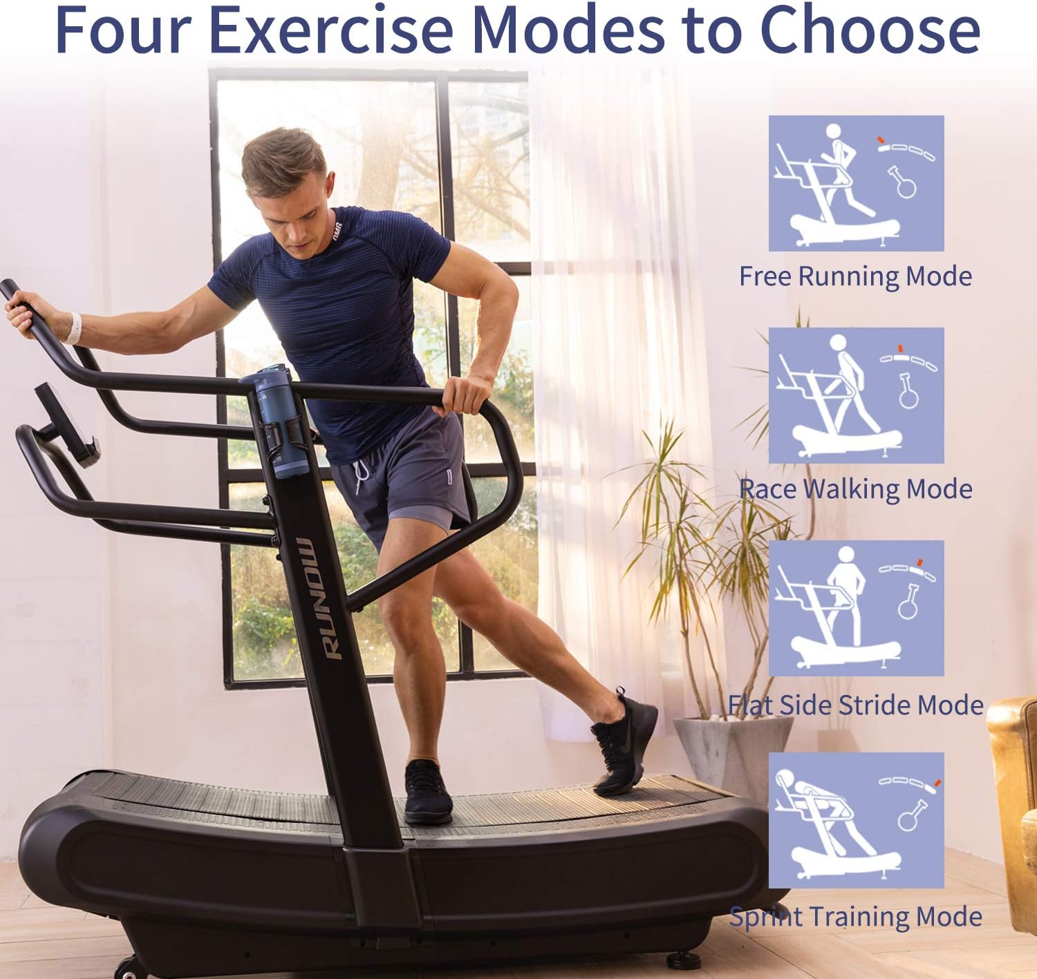 RUNOW Curved Treadmill Non-electric Motorized for Home and Commercial Use X19454