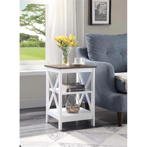 Convenience Concepts Oxford End Table with Storage Shelves, White Faux Marble/Black N969