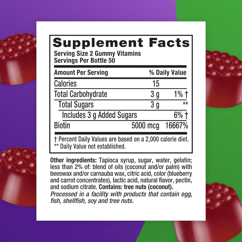vitafusion Extra Strength Biotin Gummy Vitamins, Berry Flavored, 5000 mcg, 100 Count S506