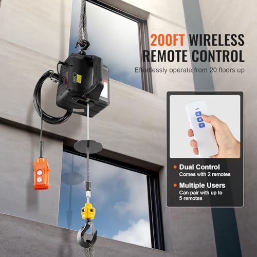 VEVOR Electric Hoist 440 lbs 480W 110V Steel Wire Winch with Wireless Remote Z212840