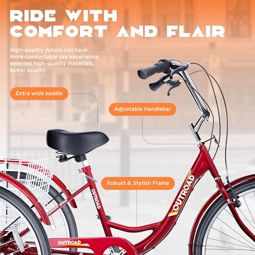 Adult Tricycle with Large Basket 24/26 Inch, 7-Speed 3-Wheel Bike I7207