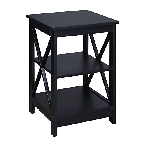 Convenience Concepts Oxford End Table with Storage Shelves, White Faux Marble/Black N969