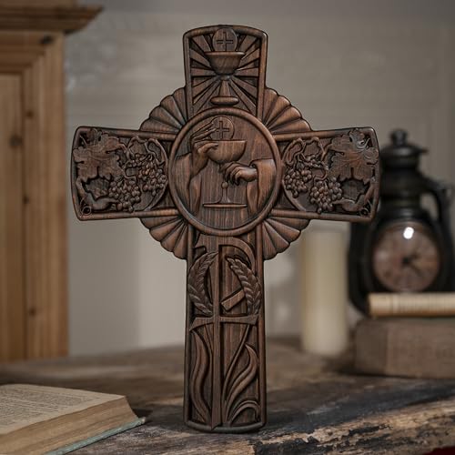 BGCOPPER Crucifix Wall Cross Handmade Wooden with Hook, Christian Wall Art, 14 Inch L40287