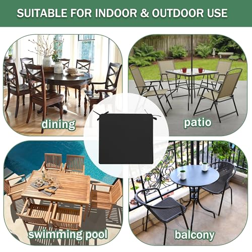 Outdoor Chair Cushions Set of 4, Waterproof Patio Seat Cushions with Ties, Black A5741