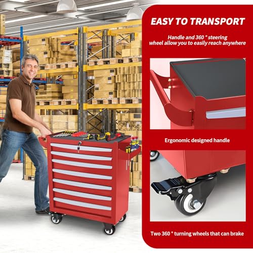 Rolling Tool Chest, Metal Tool Box with 5 Drawers, Lockable Garage Storage Cabinet Q978